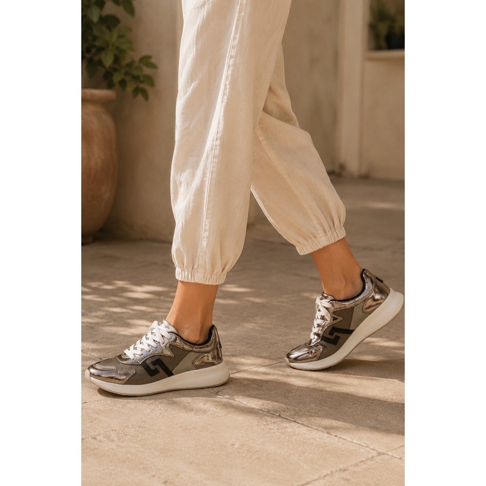 NWT Rollie Weekender Sneakers Women 6 Metallic Gunmetal Mesh‎ Low Top Trainers